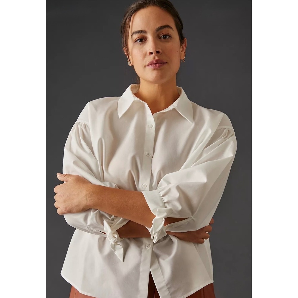 Mare Mare x Anthropologie Button Down Blouse Womens XS Petite White Tie Cuff